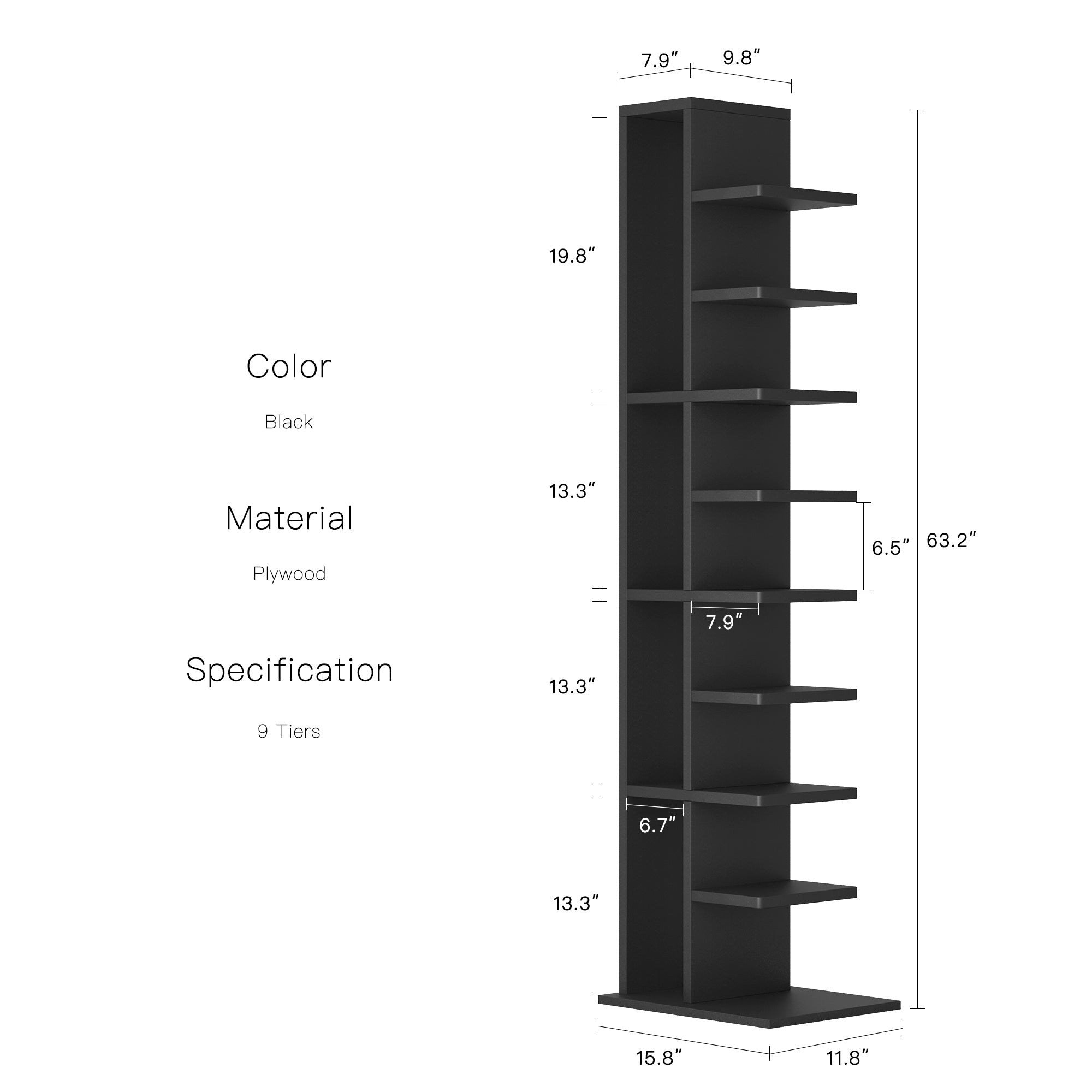 Omelody 9-Tier Walnut Narrow Vertical Invisible Bookshelf
