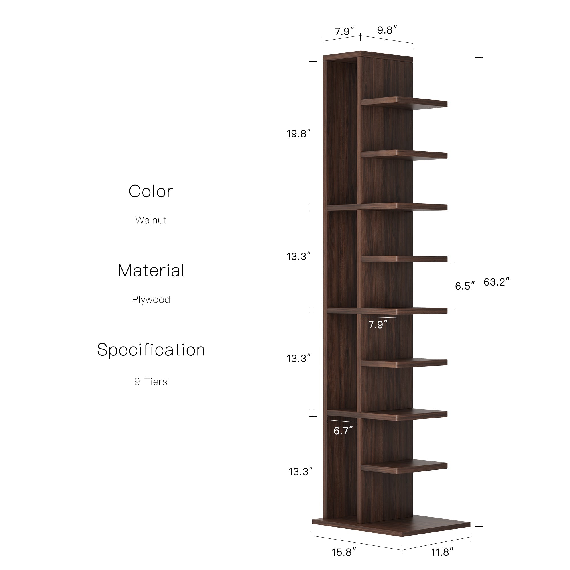 Omelody 9-Tier Walnut Narrow Vertical Invisible Bookshelf