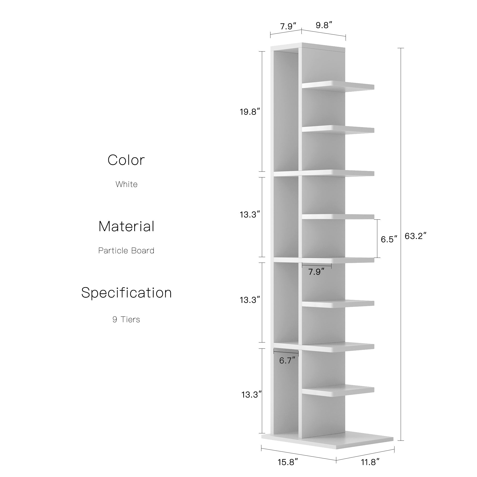 Omelody 9-Tier Walnut Narrow Vertical Invisible Bookshelf