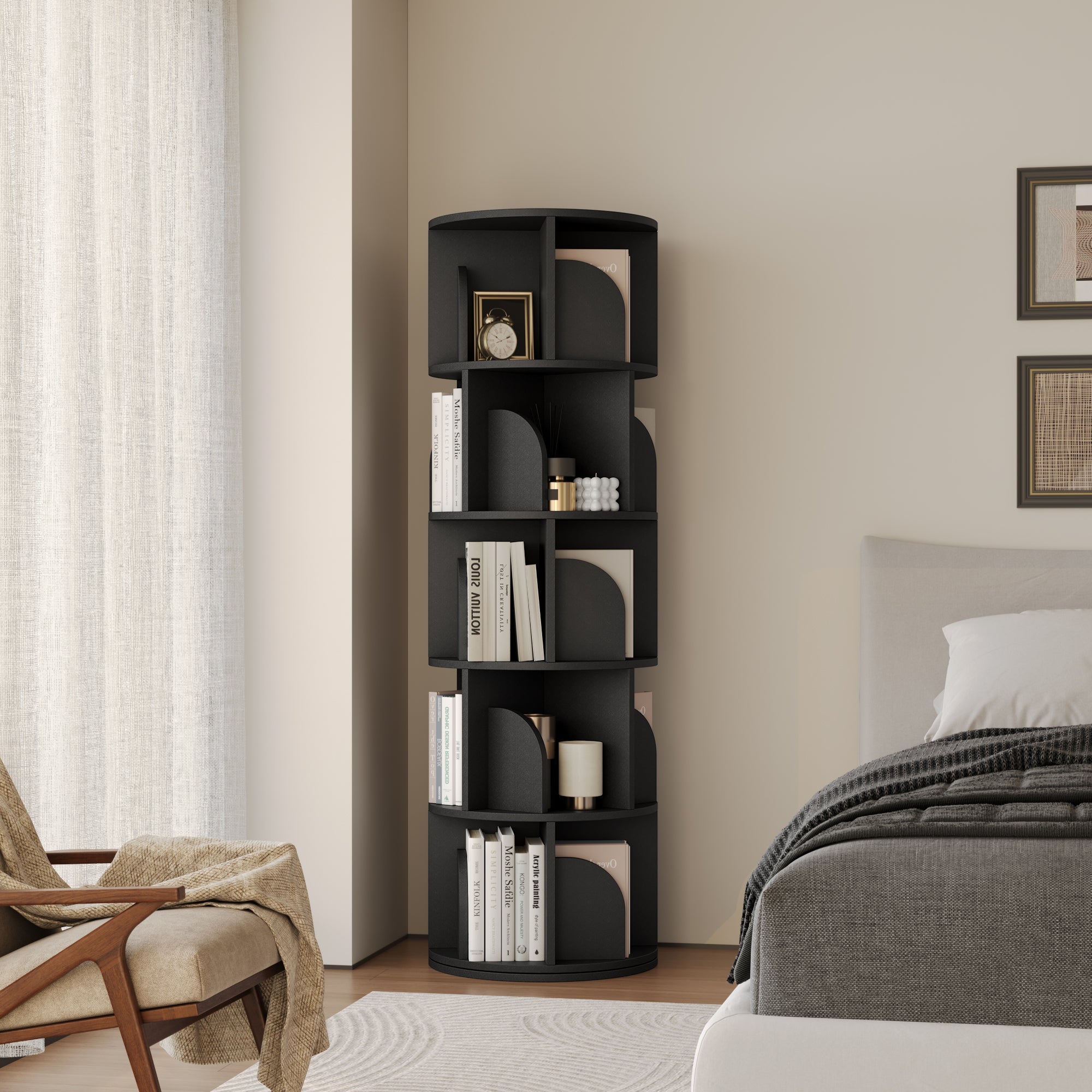 OMelody Rotating Bookshelf 360 Degree Storage Rack