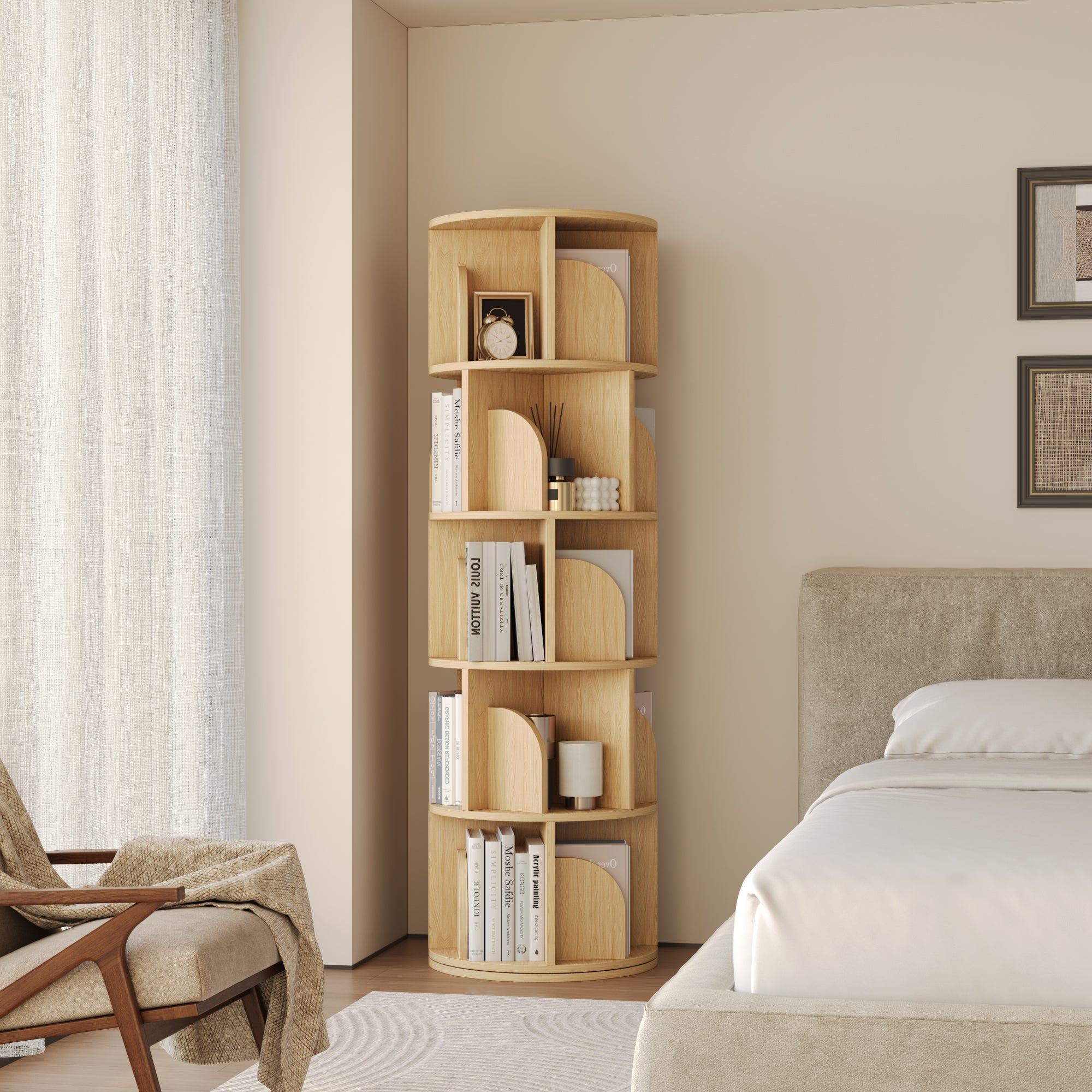 OMelody Rotating Bookshelf 360 Degree Storage Rack