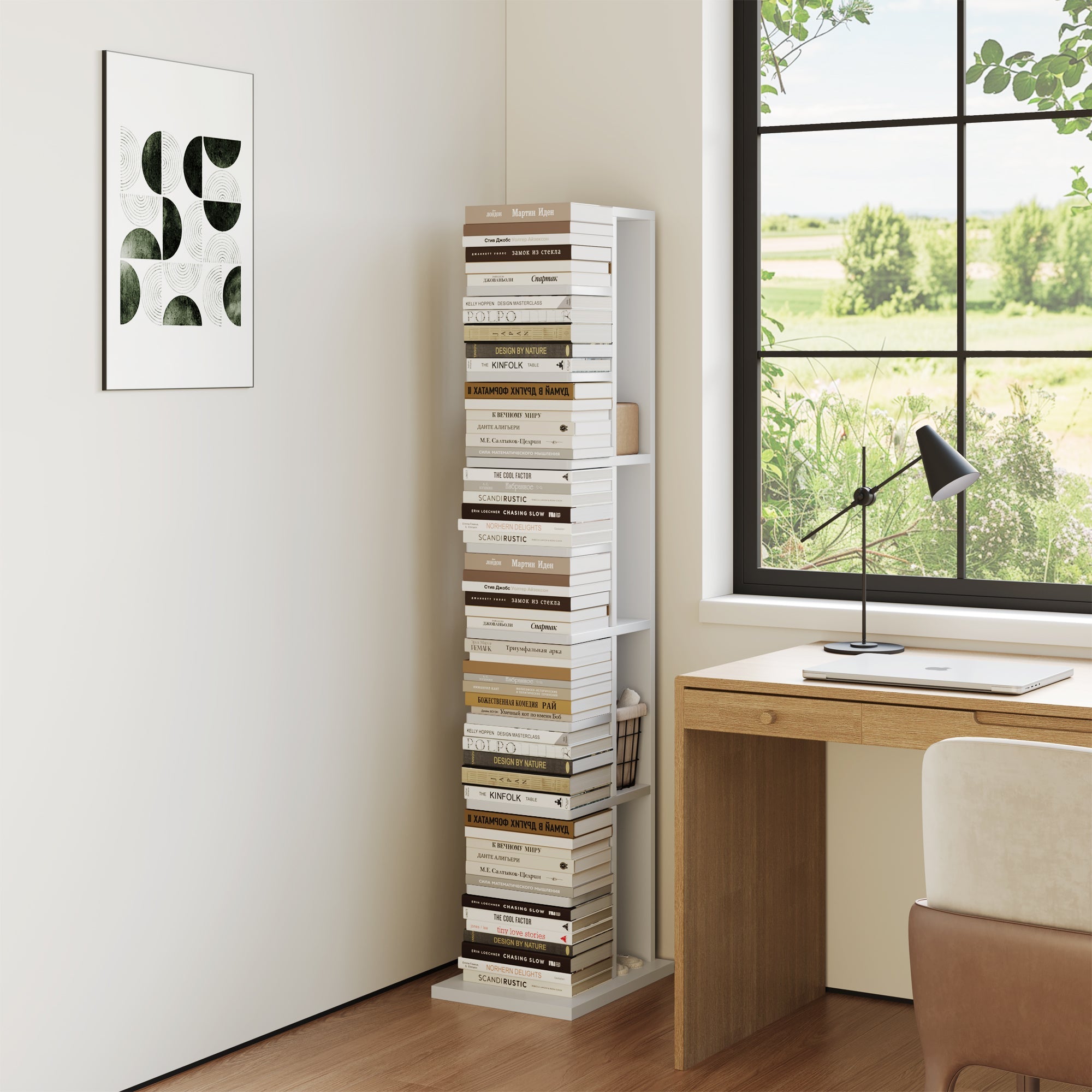 Omelody 9-Tier Walnut Narrow Vertical Invisible Bookshelf