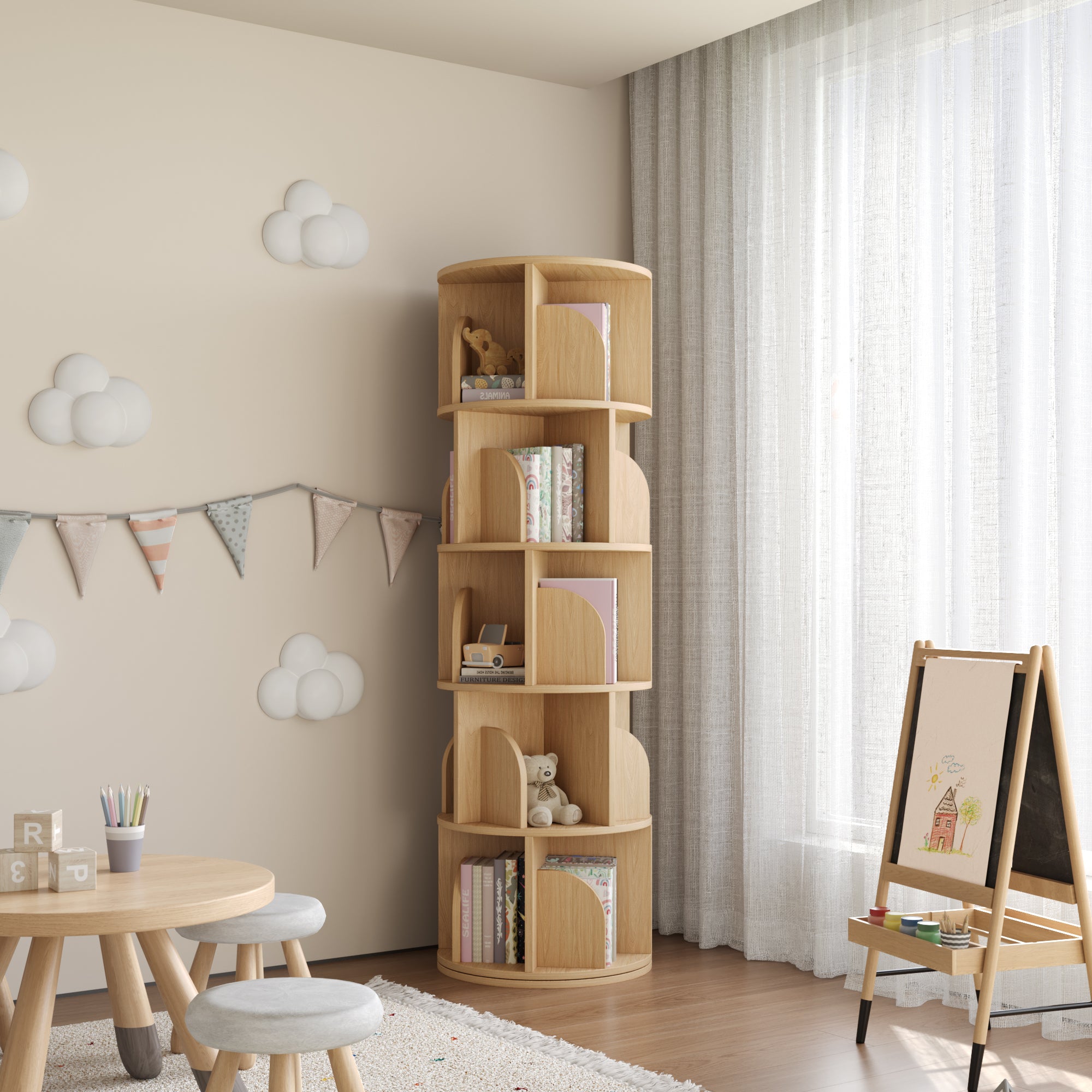 OMelody Rotating Bookshelf 360 Degree Storage Rack