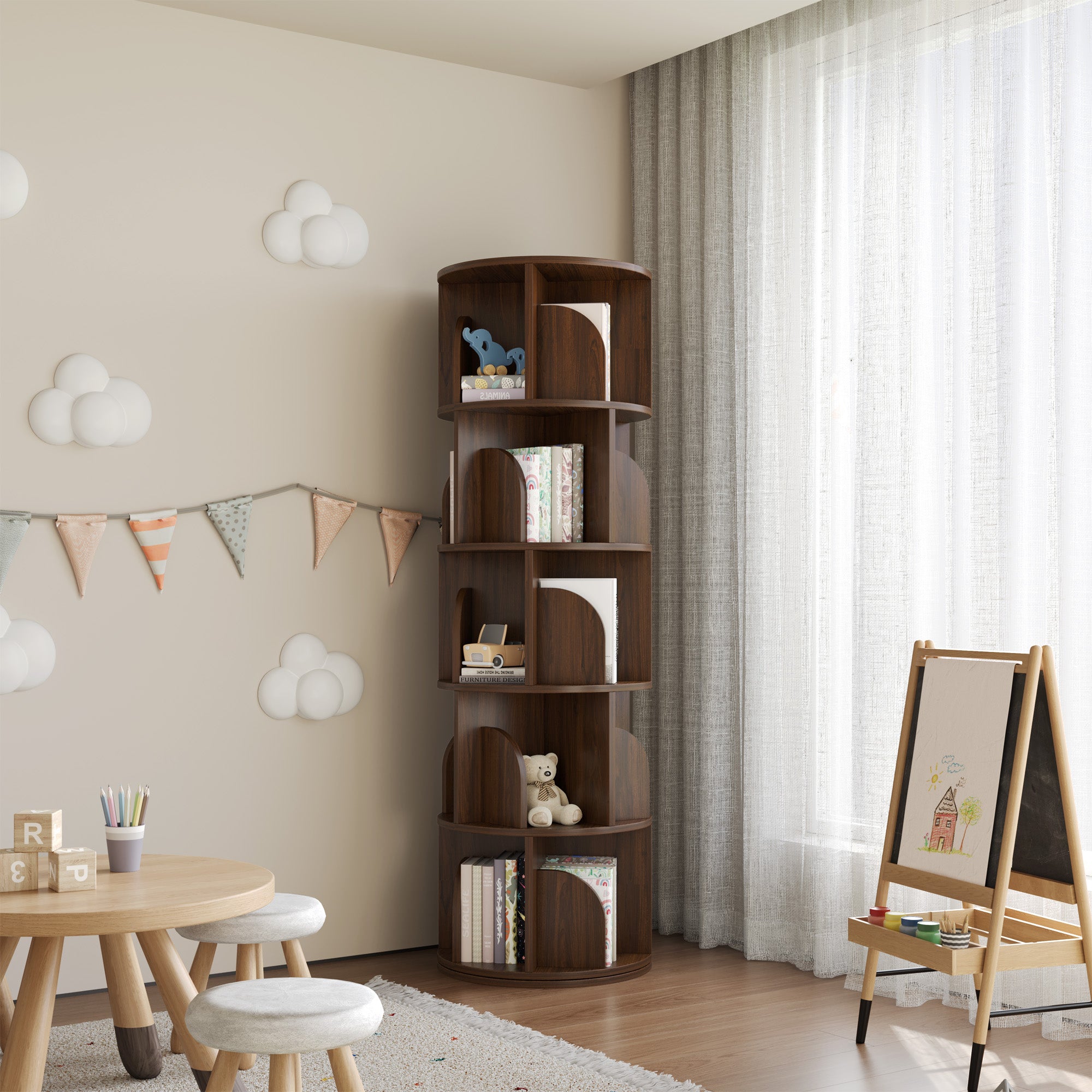 OMelody Rotating Bookshelf 360 Degree Storage Rack