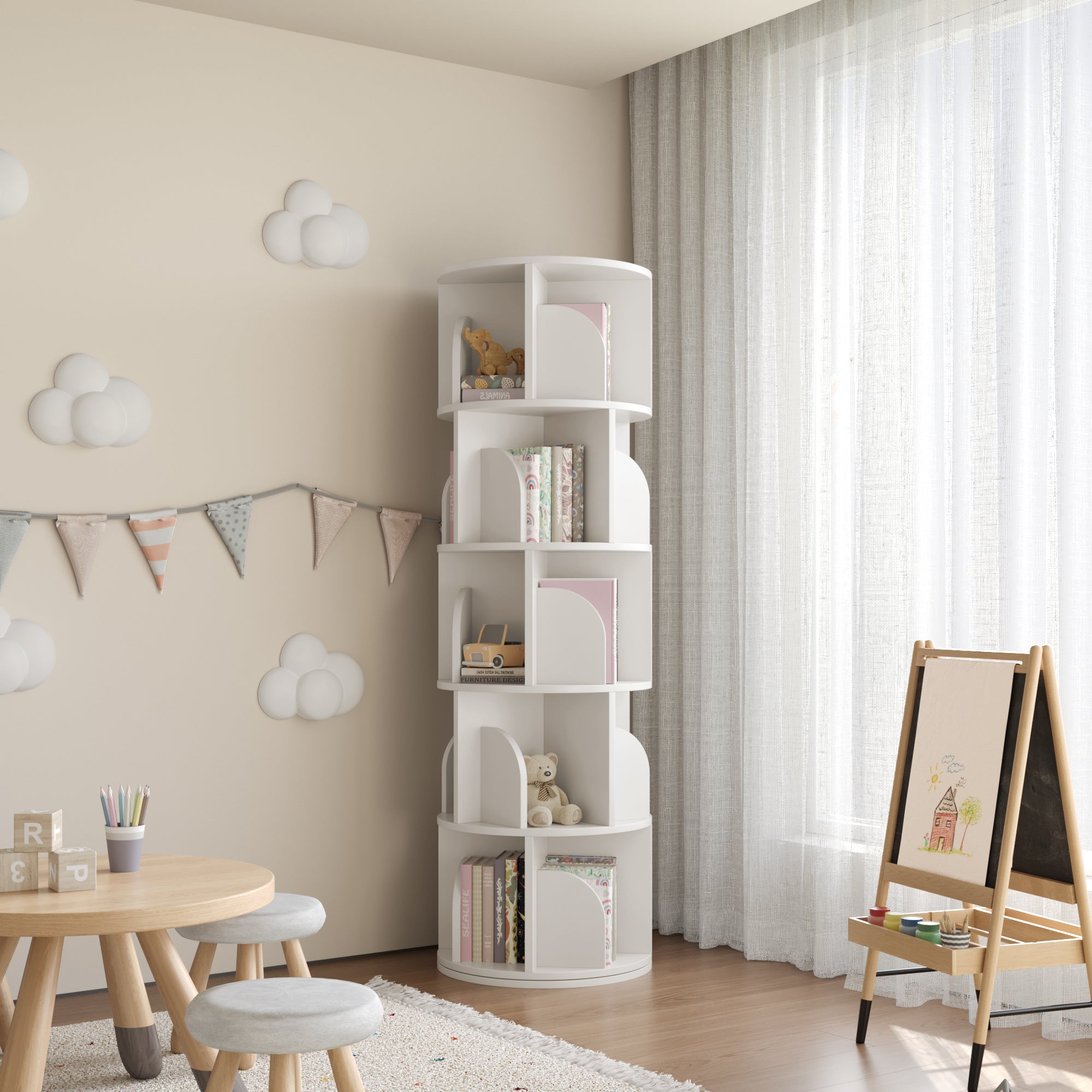 OMelody Rotating Bookshelf 360 Degree Storage Rack
