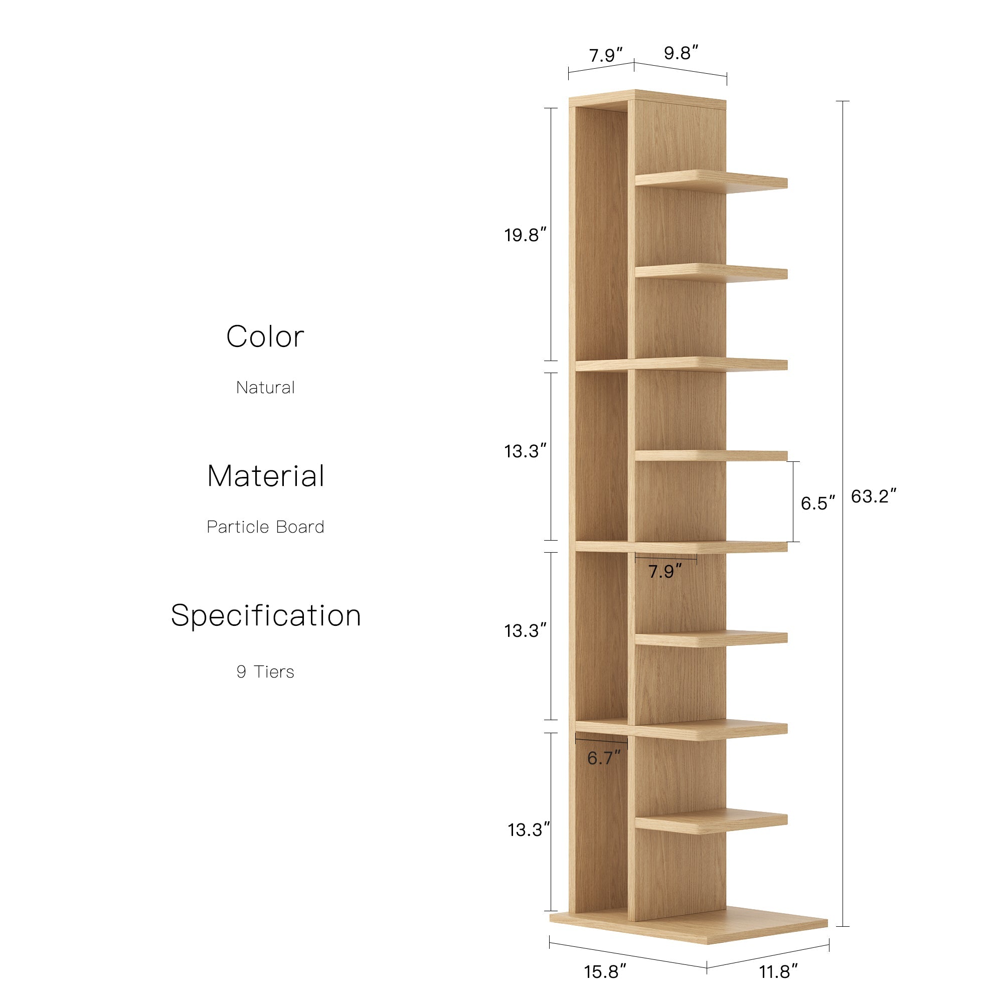 Omelody 9-Tier Walnut Narrow Vertical Invisible Bookshelf